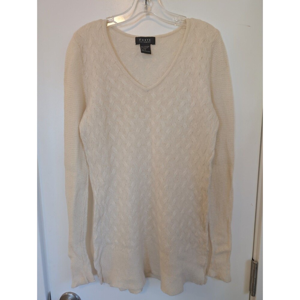 Forte 100% Cashmere Cable Knit Sweater Small Cream Old Money Basket Weave